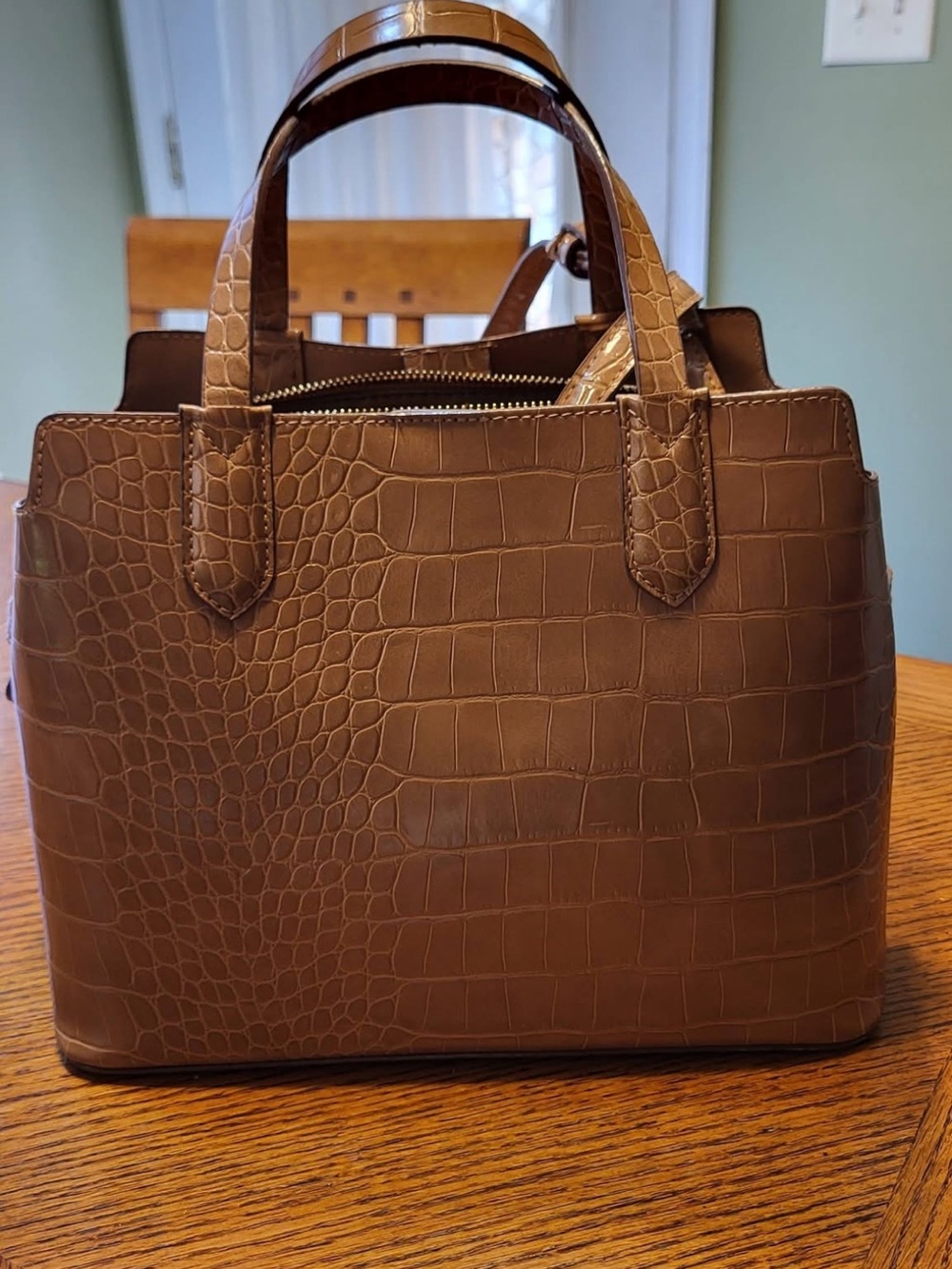 Classic Croc-Embossed Leather Tote Bag - Brown crossbody